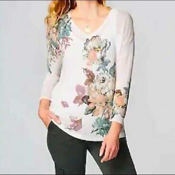 J. Jill Floral Print Linen Blend Relaxed Fit V-Neck Sweater Size M - Picture 1 of 10